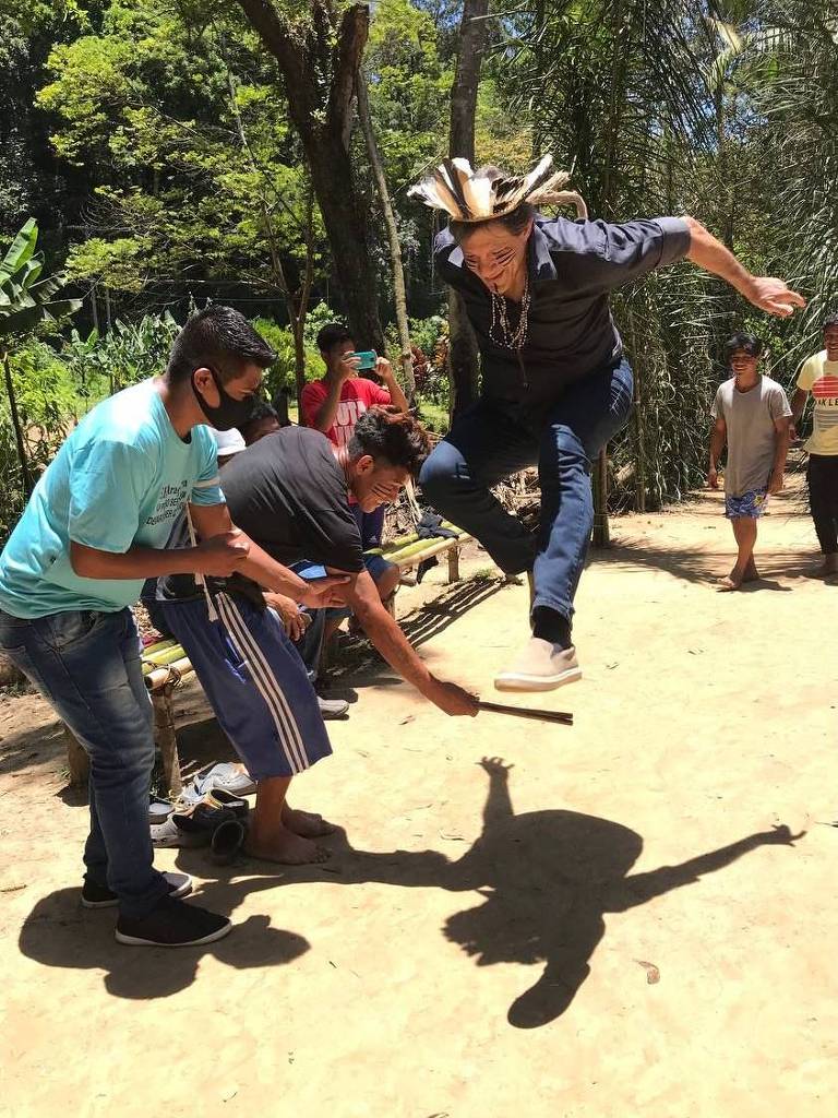 O ex-prefeito de São Paulo Fernando Haddad (PT) na Terra Indígena Pindoty/Araçá-mirim no Vale do Ribeira (SP)