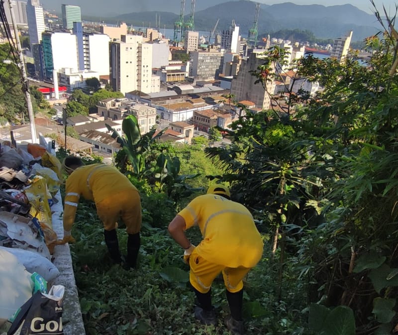 Cerca de três toneladas e meia de mato, materiais inservíveis e lixo foram retiradas no primeiro dia da limpeza no Monte Serrat