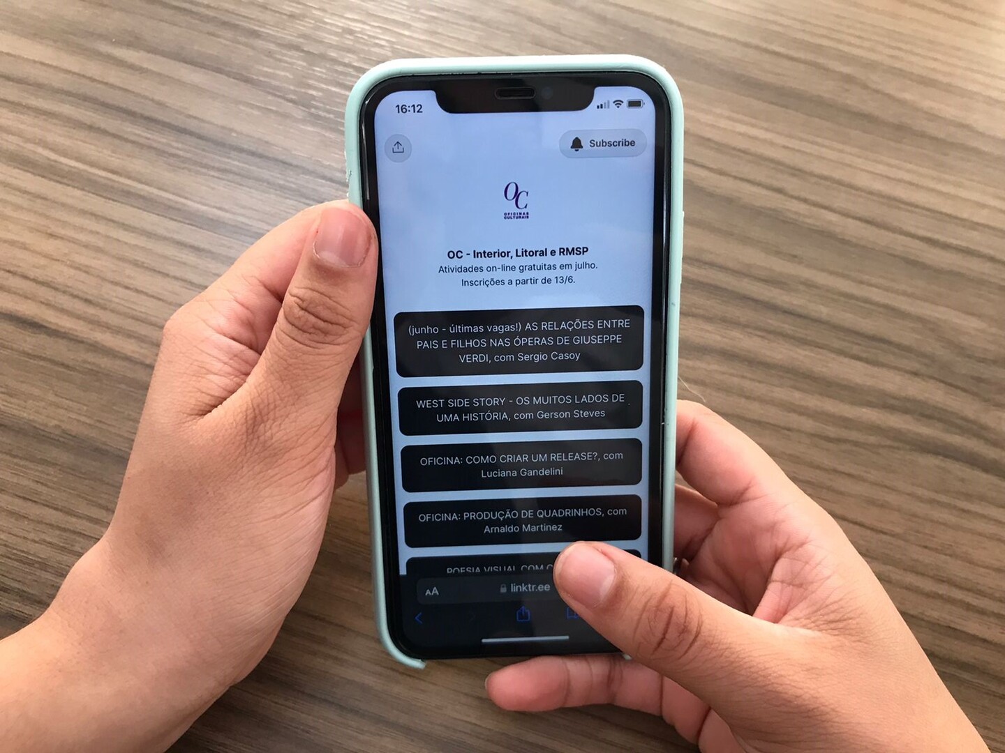 As inscrições podem ser feitas através do link: linktr.ee/oficinasnointerior