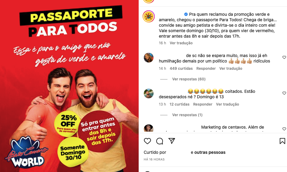 Promoção do Beto Carrero para petistas