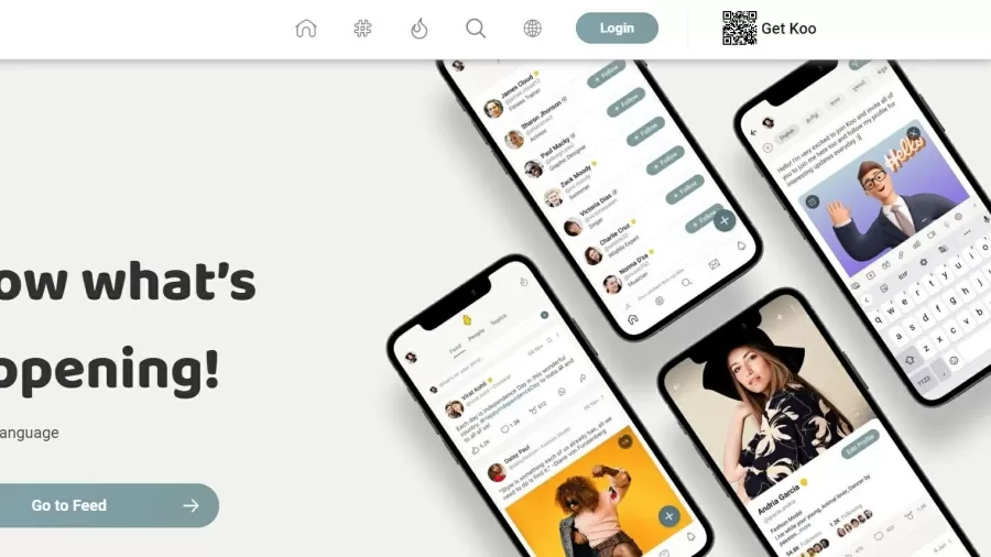 Página principal do app de microblogging Koo