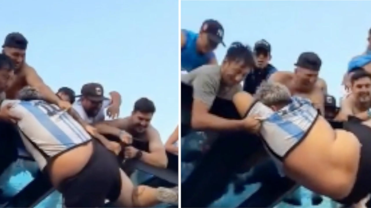 Ele precisou da ajuda de populares para subir na estrutura