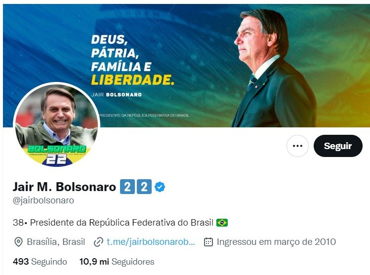 Treze dias depois do fim de seu mandato, o ex-presidente Jair Bolsonaro (PL), retirou da "bio" da sua conta pessoal no Twitter, a informação de que é "Presidente da República Federativa do Brasil".
