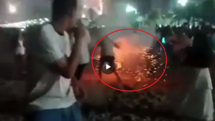 Vídeo flagra o rojão se desviando de curso e atingindo a vítima