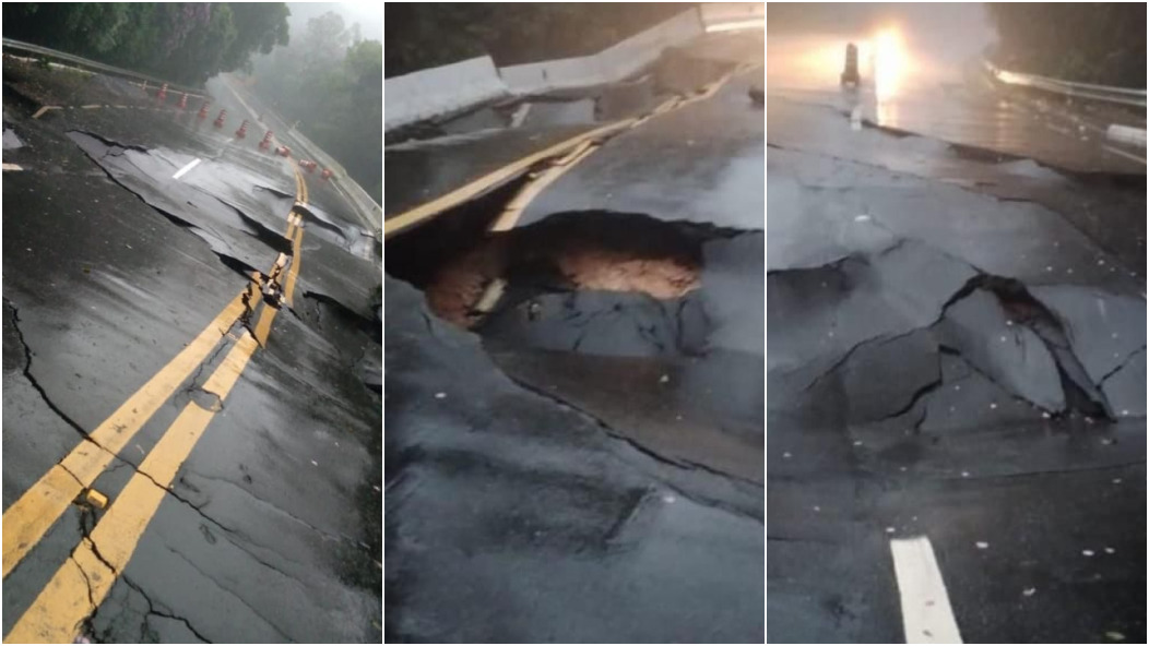 Pista da Mogi-Bertioga cedeu por conta da chuva