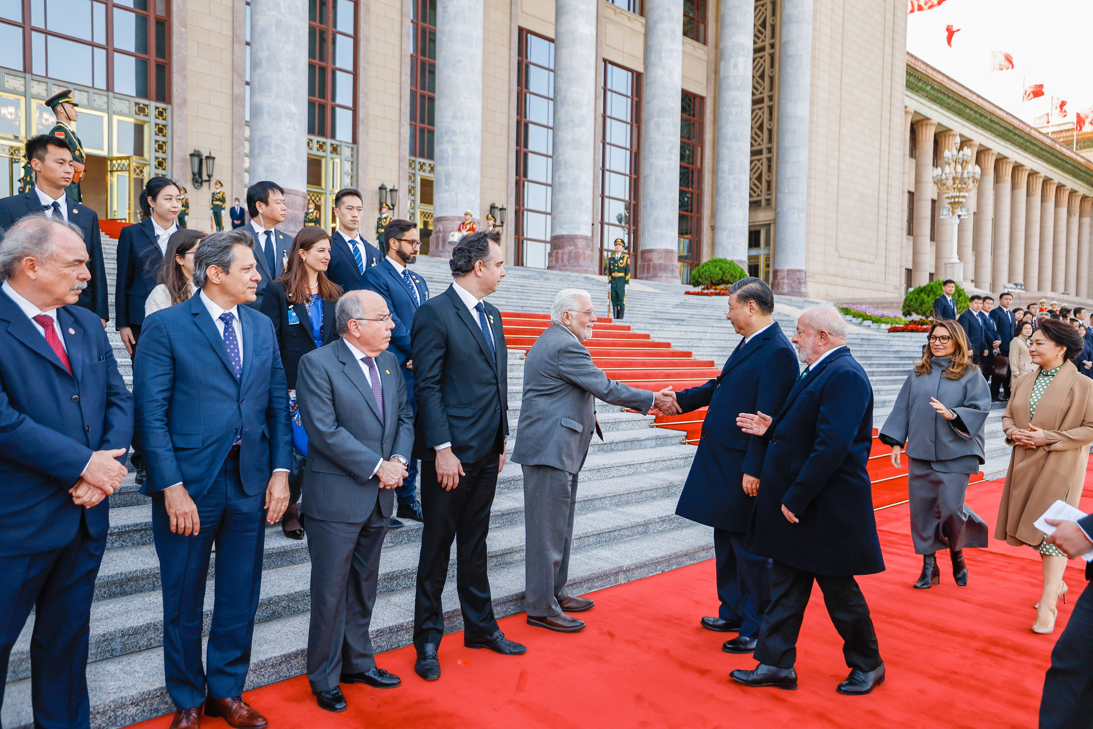 Cerimônia de boas-vindas do presidente Xi Jinping ao presidente Luiz Inácio Lula da Silva e à primeira-dama, Janja Lula da Silva, no Grande Palácio do Povo, em Pequim