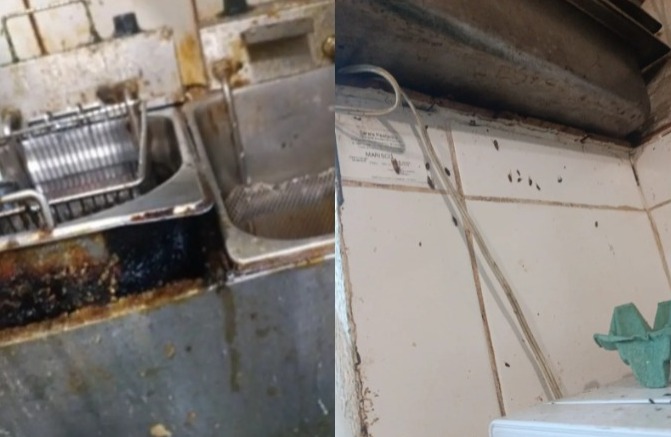 O Boqueirão Sport Bar, localizado na Avenida Conselheiro Nébias, apresentou falta de higiene, falta de identificação de alimentos, óleo grudado na parede e no chão, alimentos destampados e baratas em sua cozinha