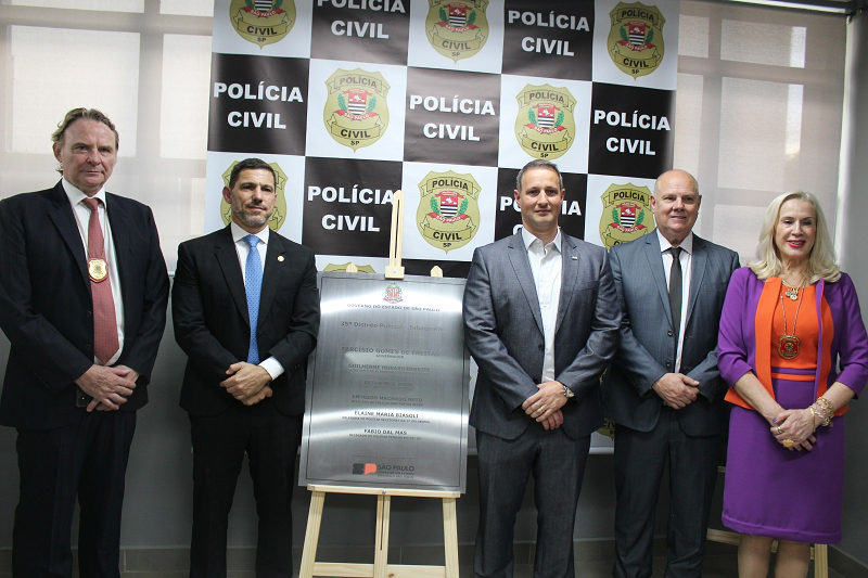 O evento contou com a presença do secretário da Segurança Pública, Guilherme Derrite, e do delegado-geral da Polícia Civil, Artur Dian