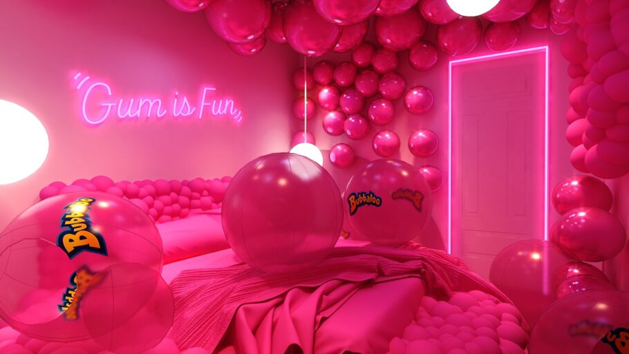 Idealizado pela marca Bubbaloo, o local é totalmente decorado com a estética dos chicletes e pode ser visitado gratuitamente