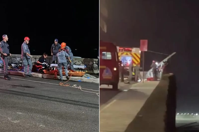Uma jovem caiu de uma altura de oito metros, em cima de pedras, após se desequilibrar na Alameda Marechal Floriano, no morro do Maluf, em Guarujá