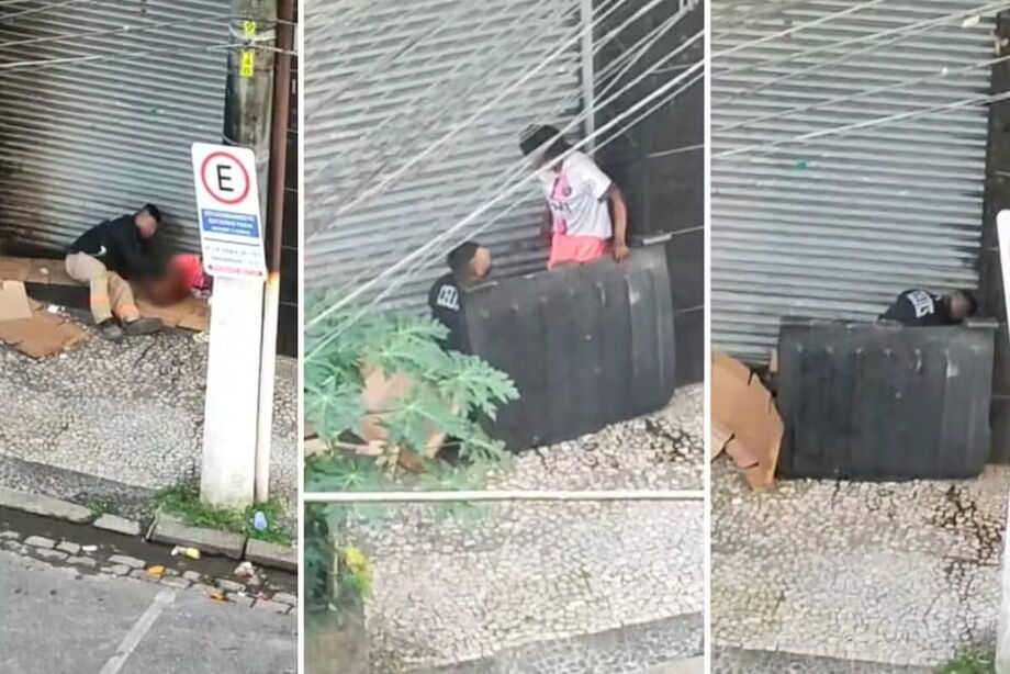 Nas imagens, é possível ver que o homem se aproxima e a toca nas partes íntimas da mulher