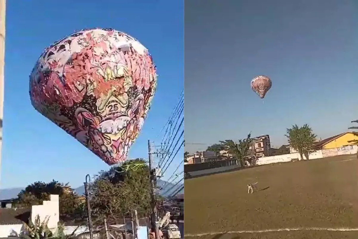 Balão caiu em residência localizada na Avenida Brasil, no México 70, em São Vicente