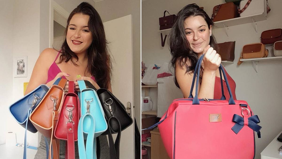 Bolsas femininas, carteiras e nécessaires são as peças feitas por Sarah Rosa, em Mongaguá