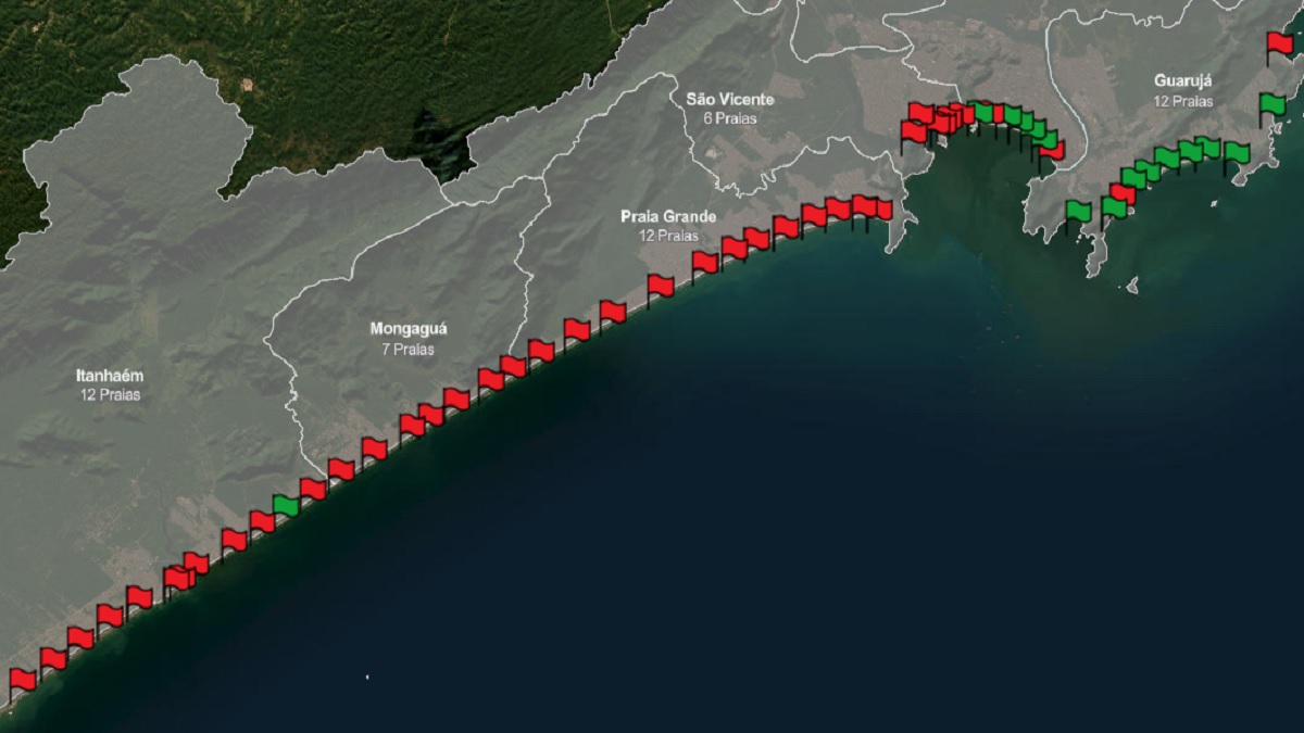 Cidades mais ao sul da Baixada Santista sofrem com dezenas de praias com bandeira vermelha
