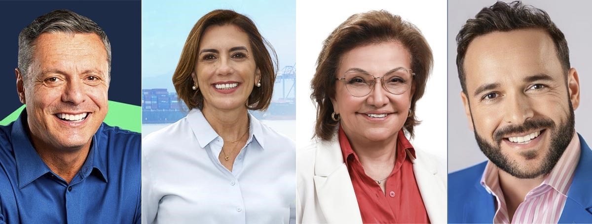 Candidatos a Prefeitura de Santos: Rogério Santos, Rosana Valle, Telma de Souza e Nando Pinheiro