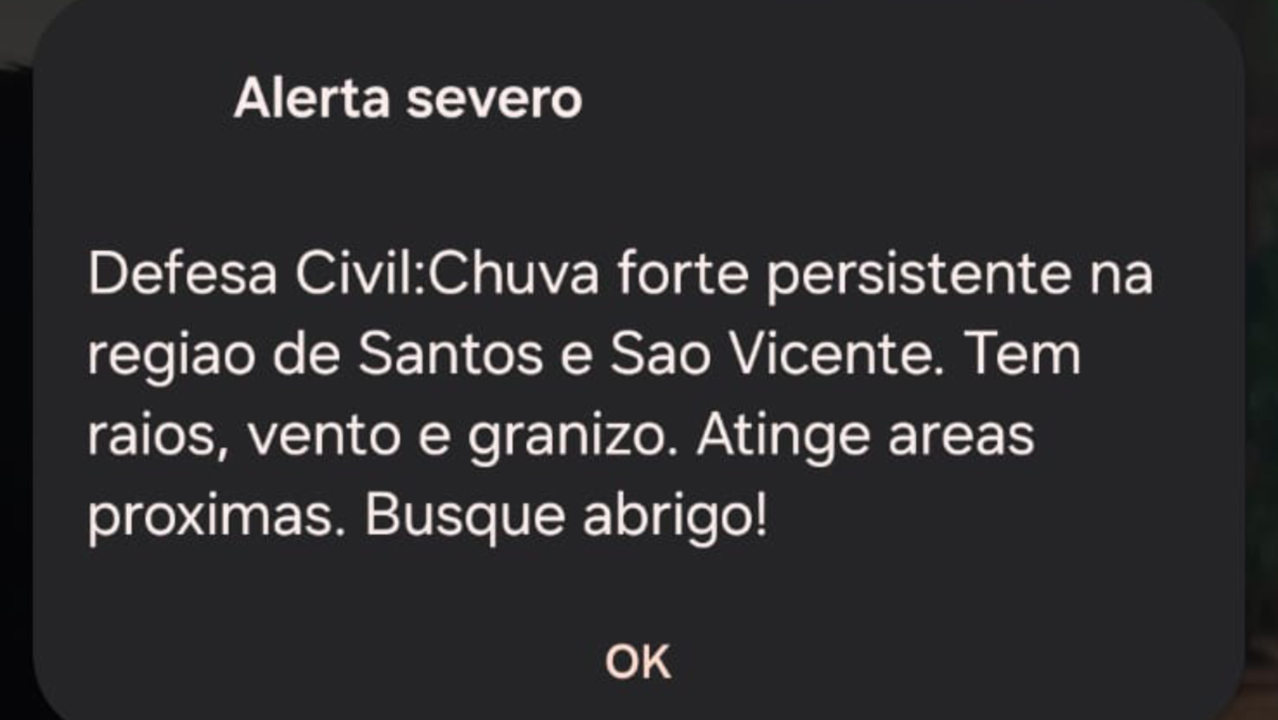 Até o momento, não há informações sobre os transtornos causados pelo temporal
