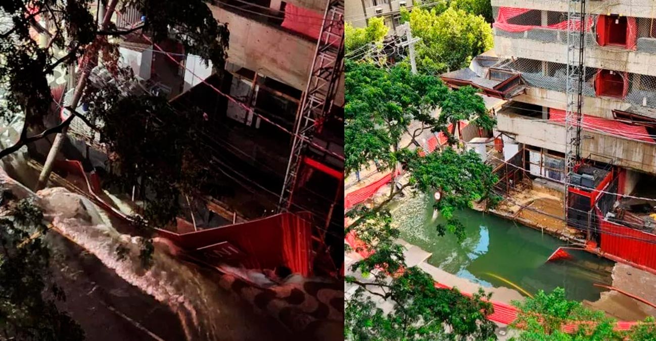 Pela segunda vez, buraco se formou no entorno da obra da Construtora Patriani, após as fortes chuvas que atinigiram a cidade