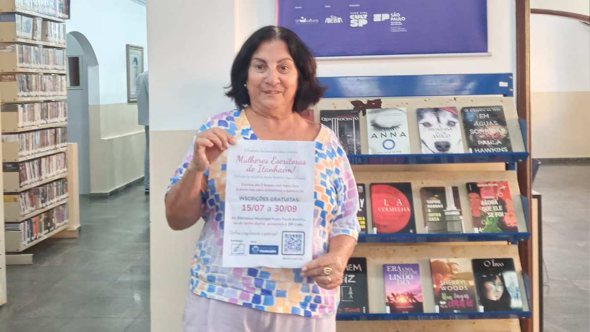Beth Bechir divulga o concurso literário aberto a todas as mulheres de Itanhaém