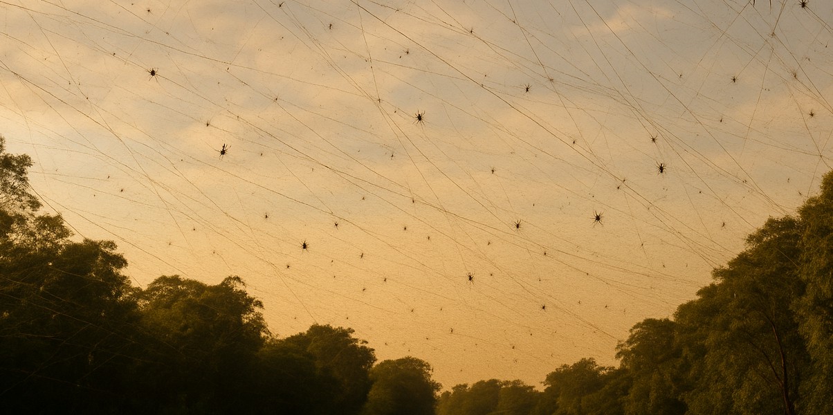 As aranhas tecem suas teias durante a noite e caminham por elas de dia, em cachos