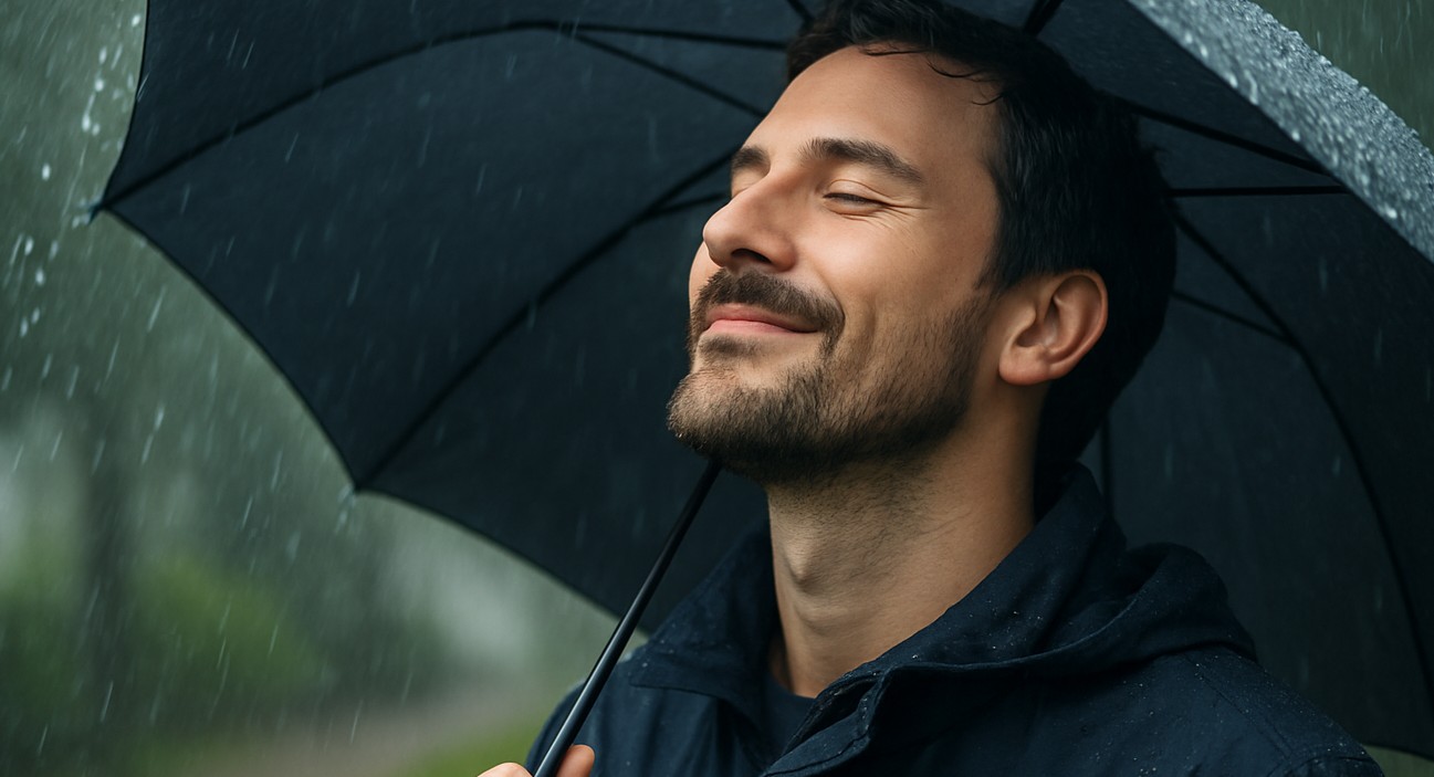 Homem para para sentir o cheiro da chuva graças ao seu olfato sensível