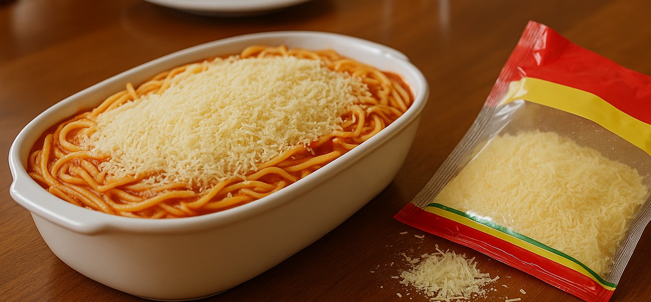 A tradicional macarronada de domingo com muito queijo ralado