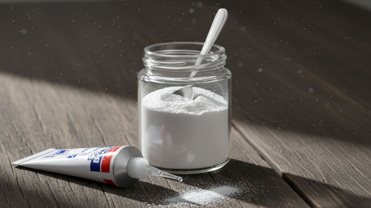 A mistura de cola com bicarbonato de sódio cria um adesivo resistente e de secagem imediata