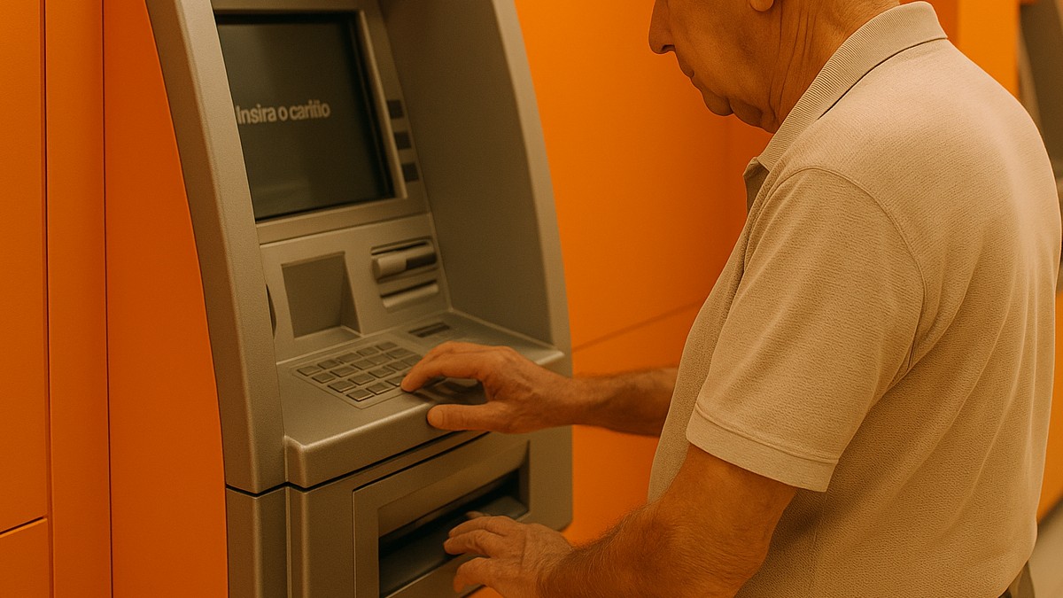 Aposentado do INSS consulta seu saldo em caixa eletrônico