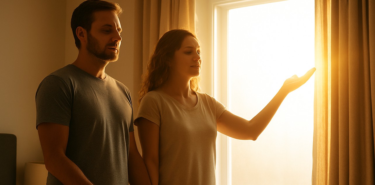 Casal diz frases de gratidão e fé pela manhã para atrair positividade