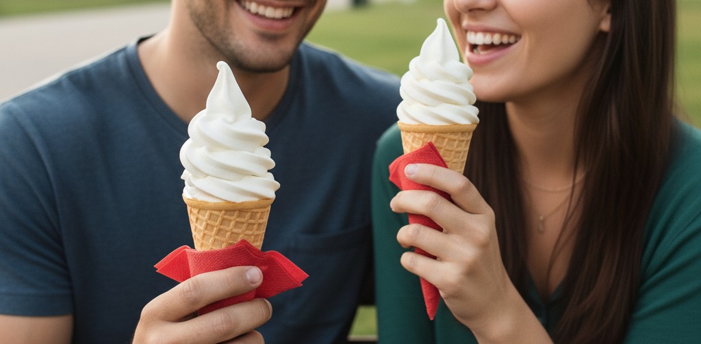 Casal experimenta um dos sorvetes da Mixue
