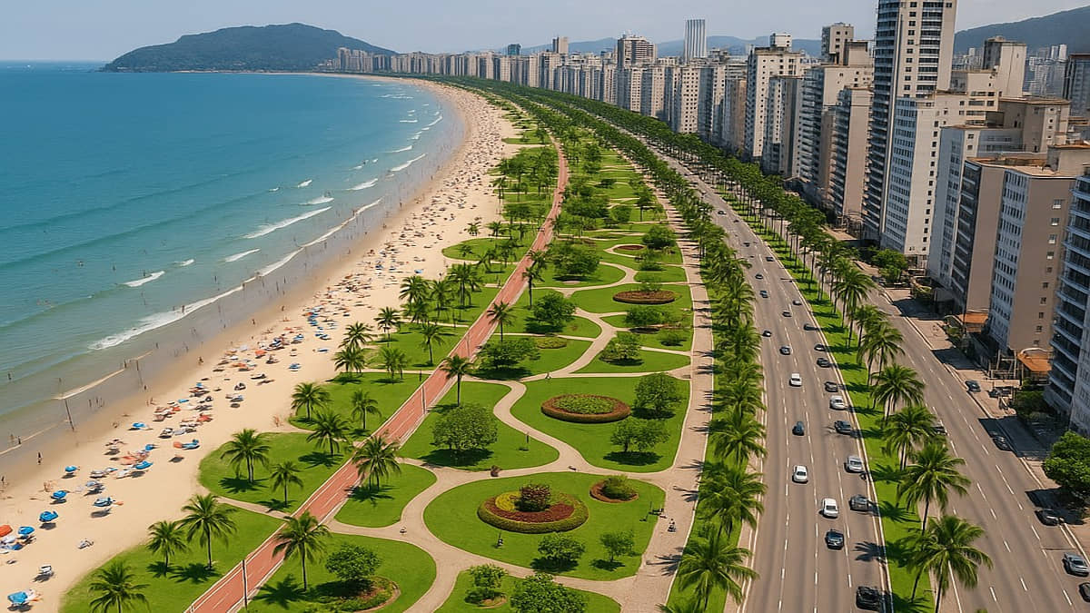 A orla da Praia de Santos e seus encantos vistos de cima