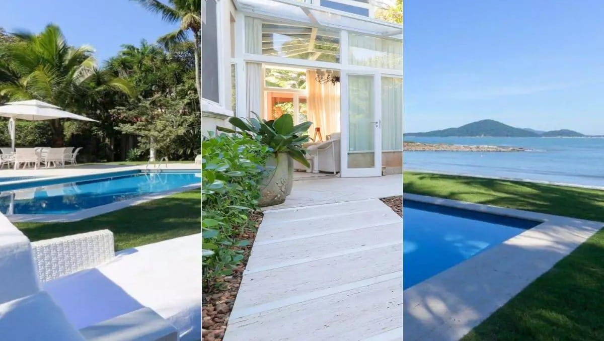 Com 855 m² de área construída em um terreno de 1.350 m², a casa impressiona pela amplitude e pela harmonia entre os ambientes