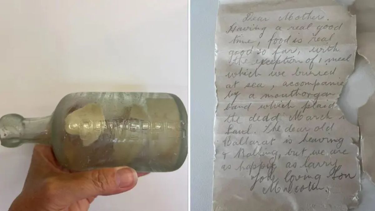 A garrafa foi encontrada em uma praia do sudoeste da Austrália