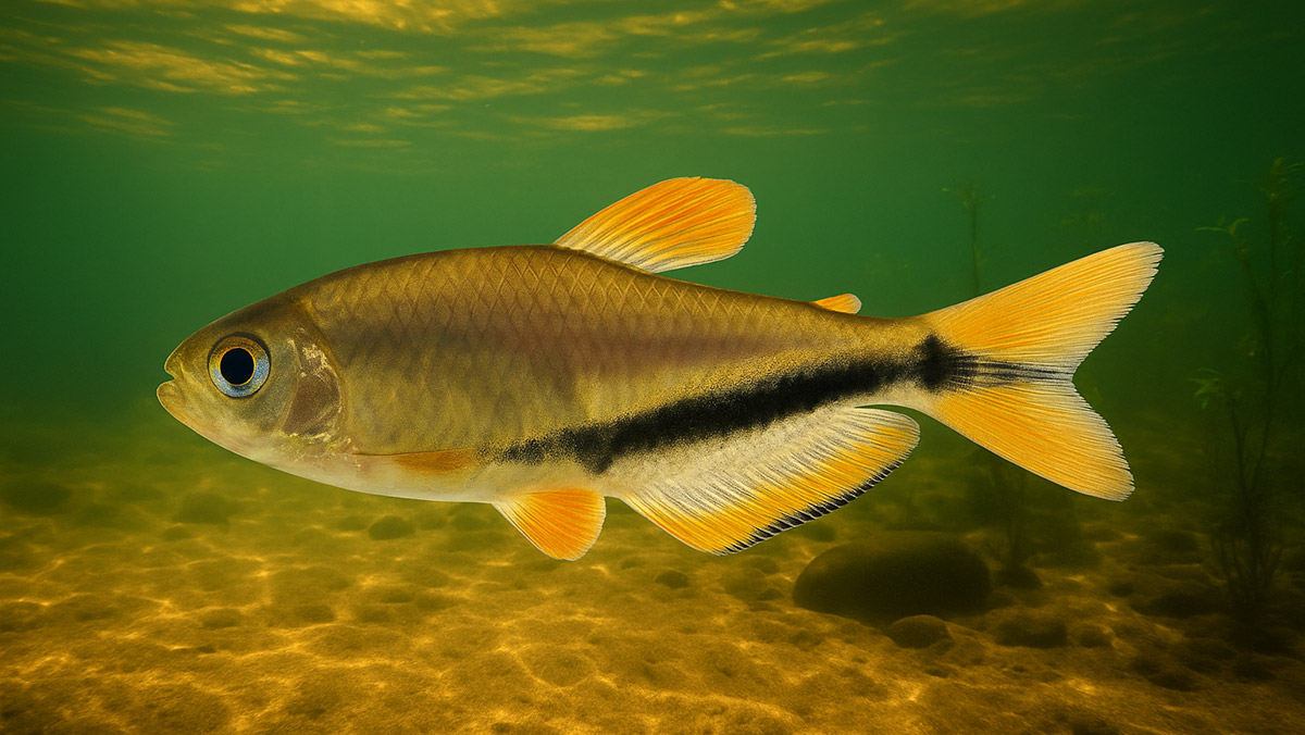 Detalhe do Inpaichthys luizae, nova espécie de lambari descoberta em Mato Grosso, com marcação preta e iridescente inédita