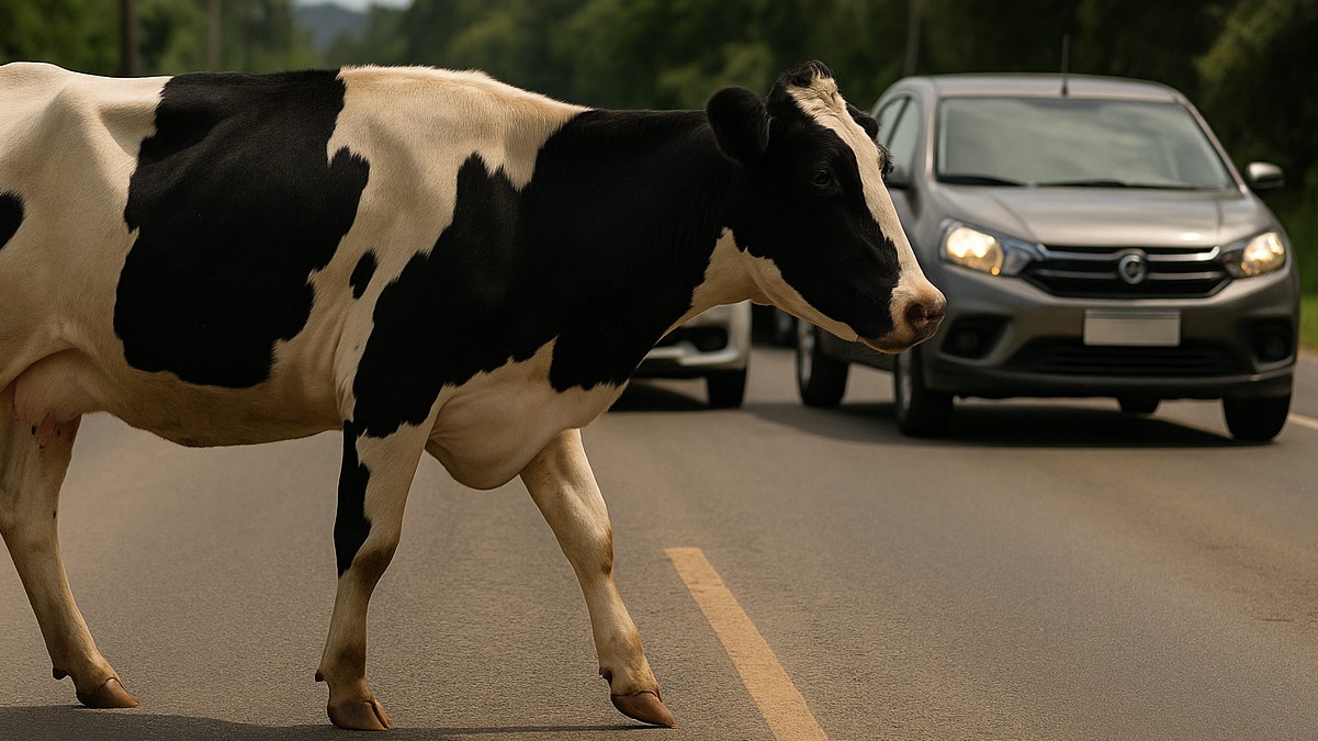 Há muitas vacas na cidade que, indiretamente, fazem as leis de trânsito do lugar