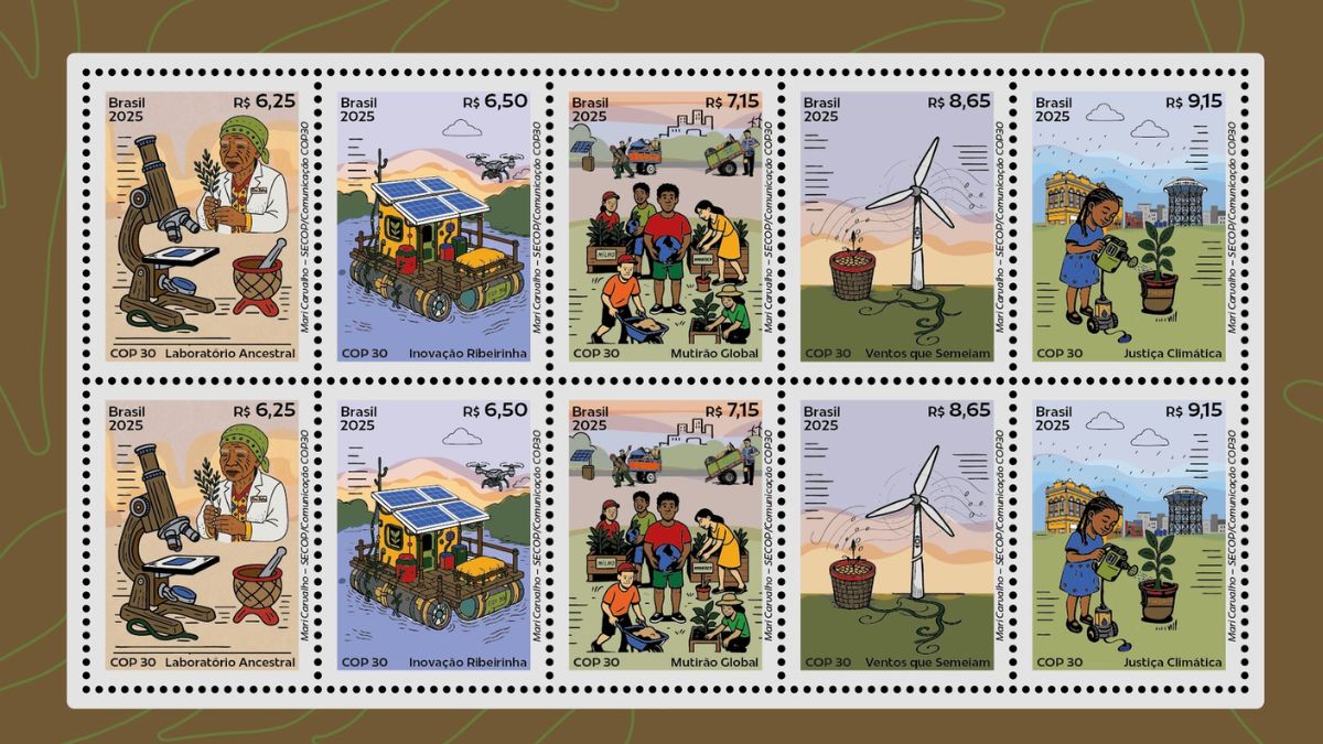 Cada selo representa um eixo central das discussões da COP 30