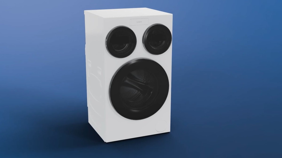A nova máquina de lavar roupas possui 3 tambores simultâneos
