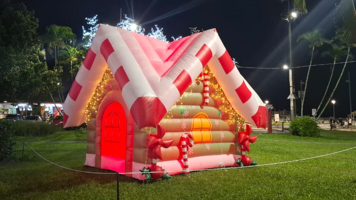 Estruturas natalinas foram desestabilizadas pela forte ventania registrada na tarde de quarta