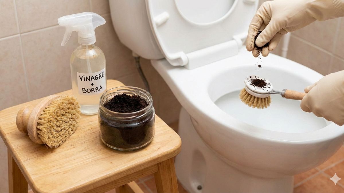 A borra de café funciona como um abrasivo suave no banheiro