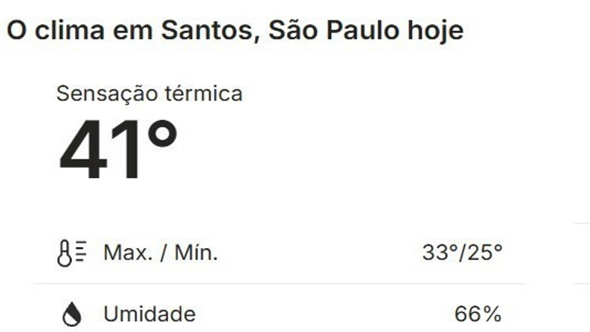 Santos bateu 41&ordm;C de sensação térmica nesta sexta e superou o Rio de Janeiro