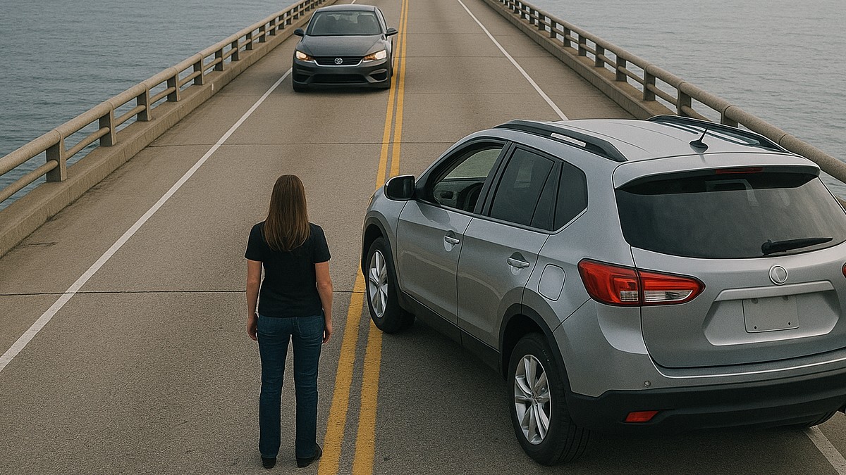 Mulher para no meio da estrada para pedir ajuda / Imagem ilustrativa