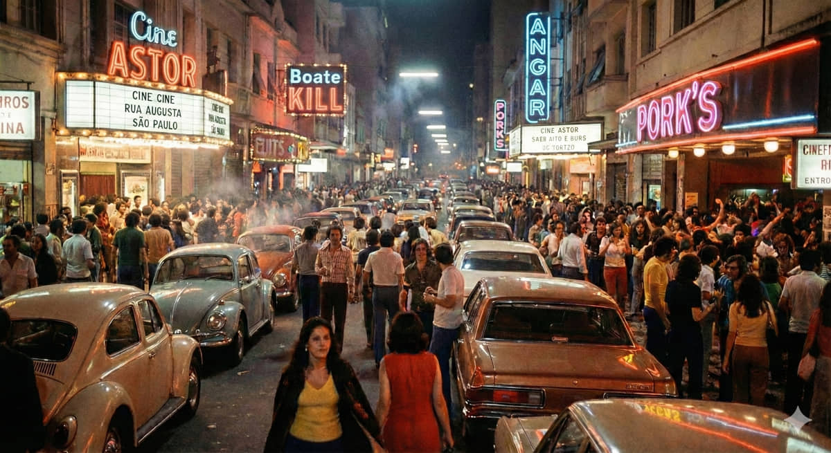 A Rua Augusta no auge das suas noites inesquecíveis onde a diversão abraçava a todos