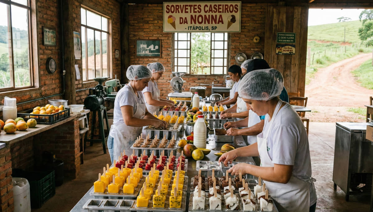 Uma fábrica caseira de sorvetes de diversos sabores