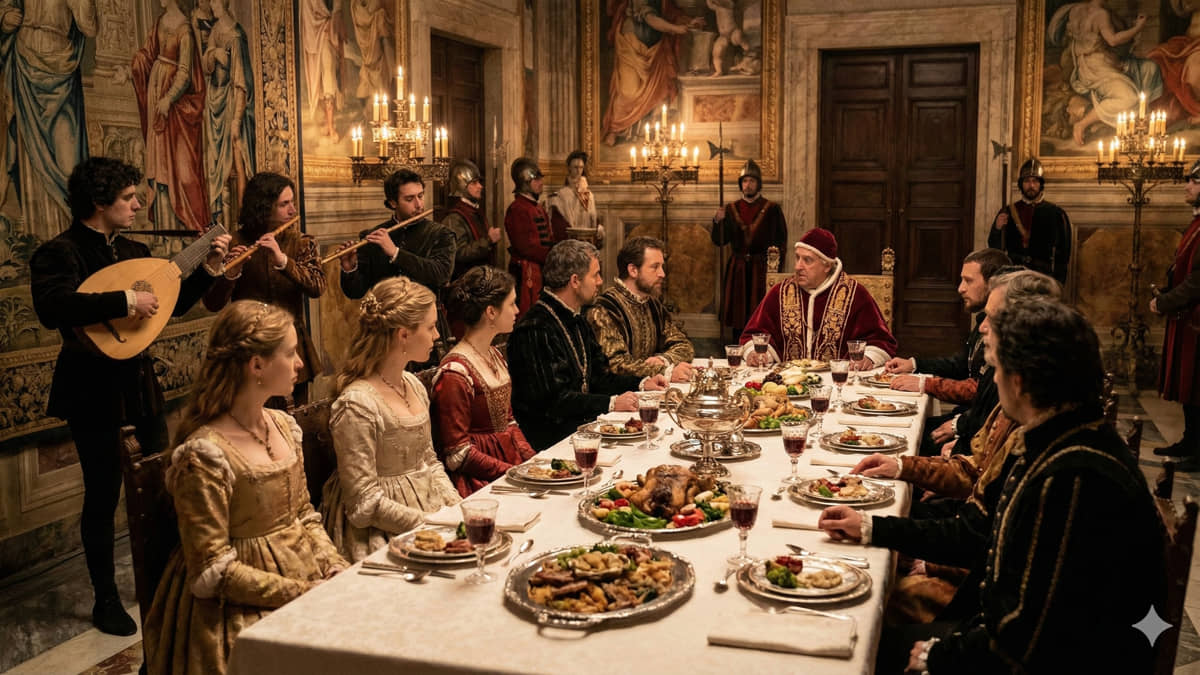 Um jantar no Vaticano para 50 convidadas em uma noite de 1501