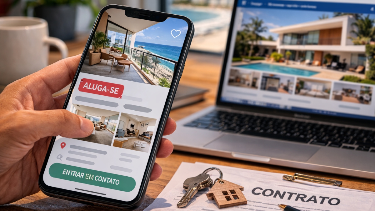 O esquema geralmente começa com a cópia de anúncios reais publicados por imobiliárias