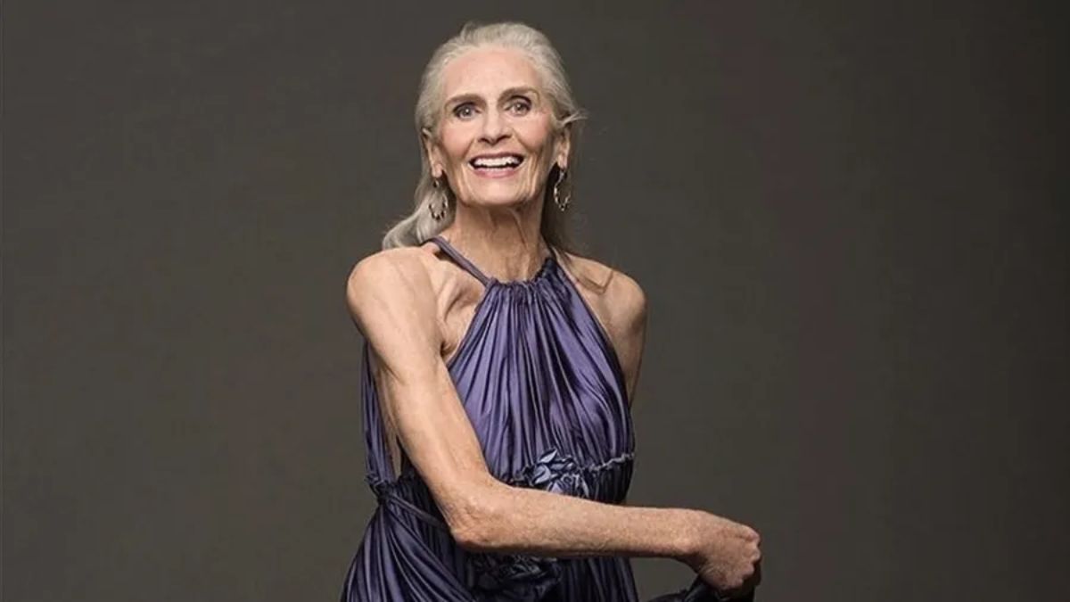 A modelo Daphne Selfe, reconhecida pelo Guinness World Records como a modelo profissional mais velha em atividade