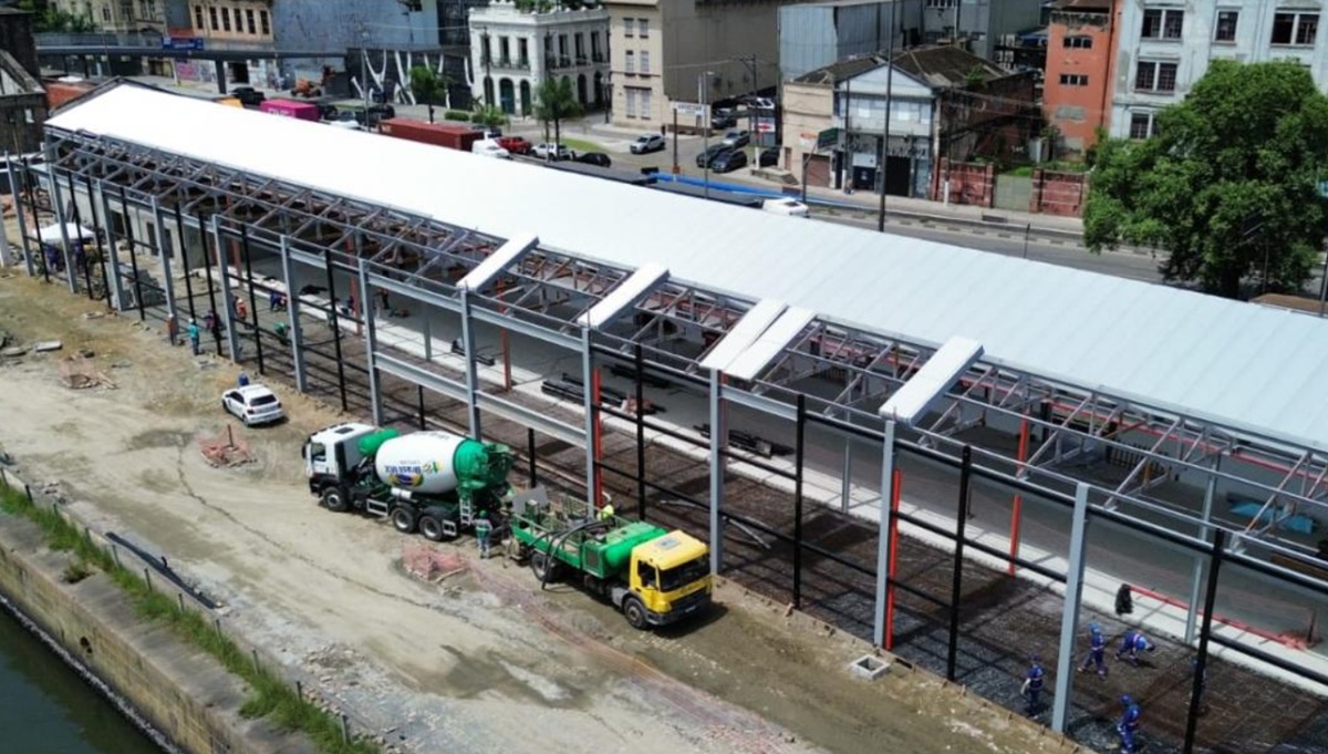 Obras do Armazém 3 avançam no Parque Valongo, em Santos; espaço terá capacidade para até 3 mil pessoas para shows e eventos culturais