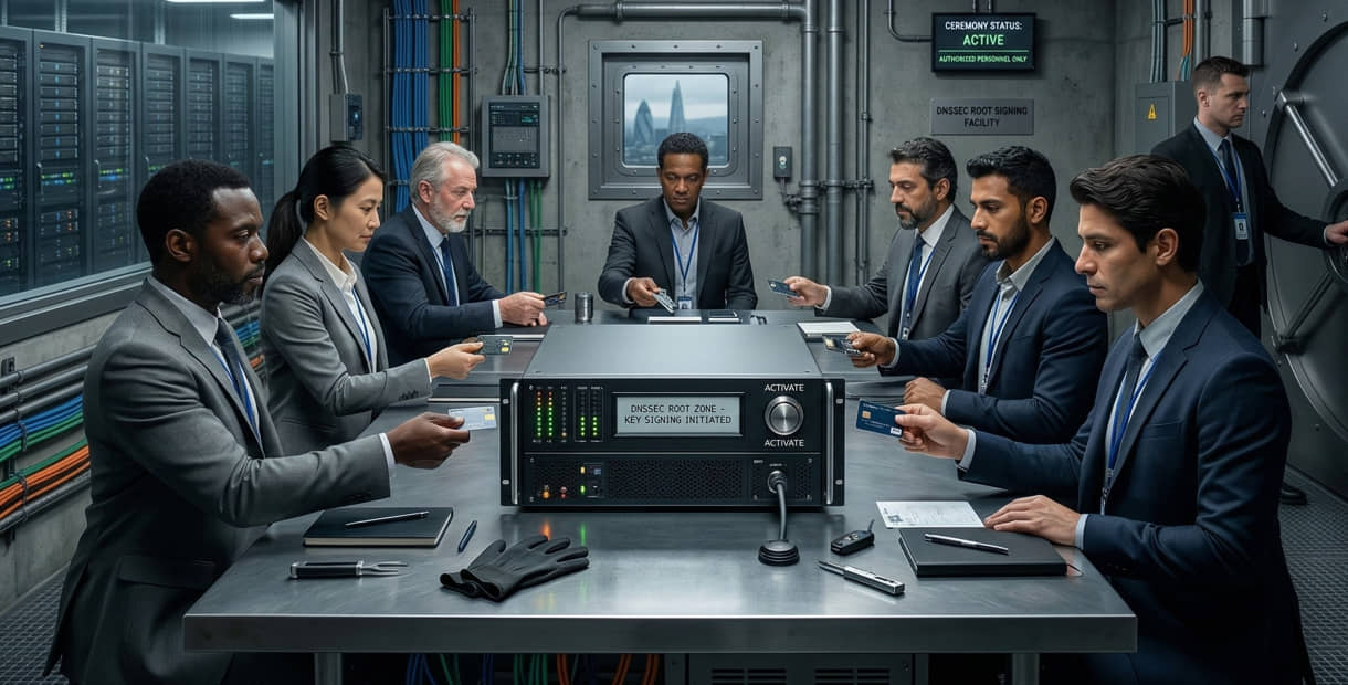 Representação artística da cerimônia de assinatura de chaves da ICANN