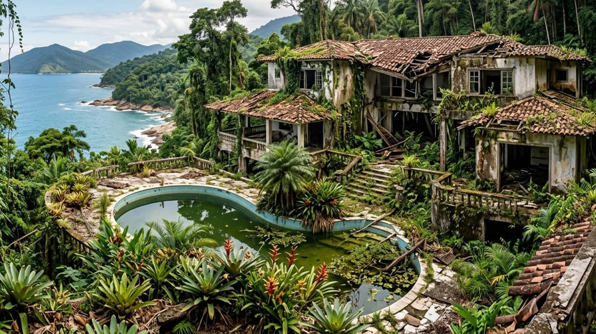 A mansão de Clodovil sendo engolida pela Mata Atlântica, em Ubatuba