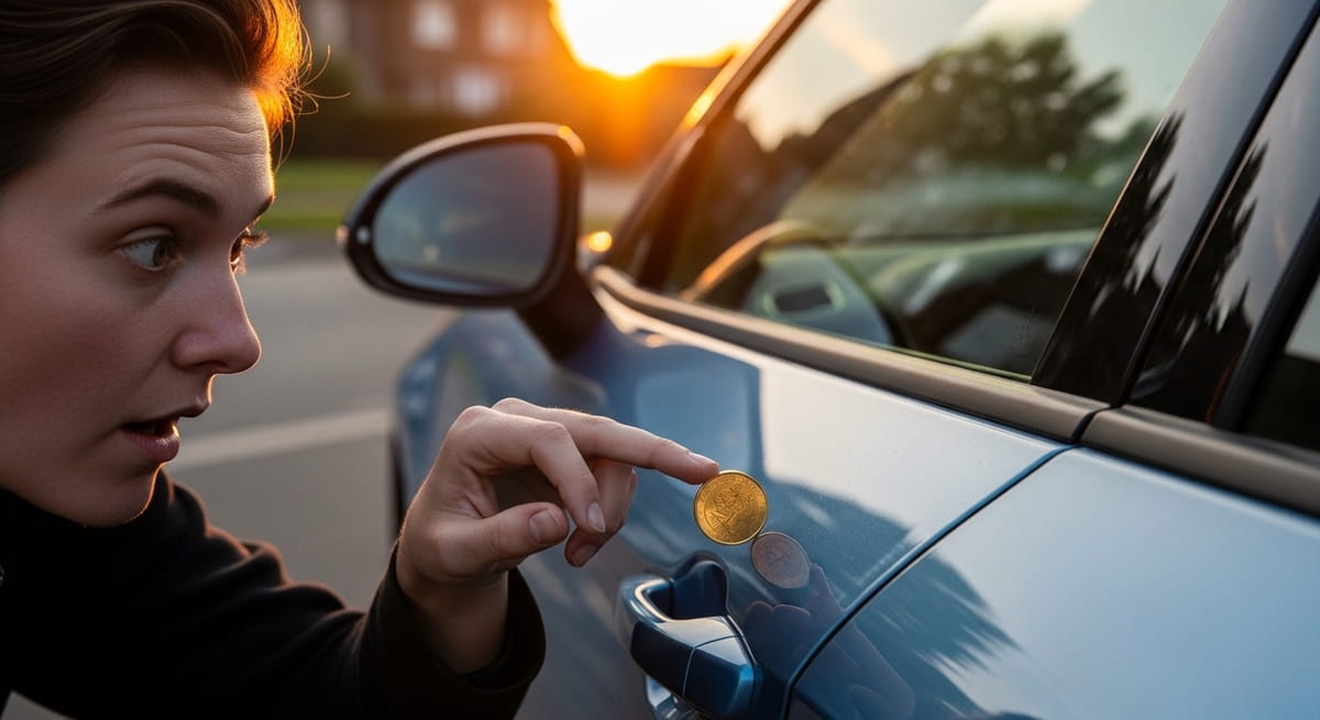A sua segurança vale mais que o carro. Se notar o objeto antes de entrar, não dê as costas para o ambiente para tentar removê-lo