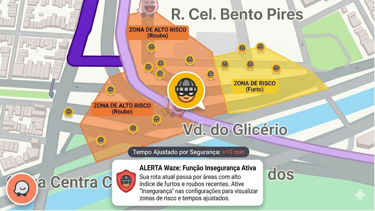 Plataforma Waze disponibilizou um alerta de áreas inseguras, para os motoristas terem os cuidados redobrados em algumas regiões